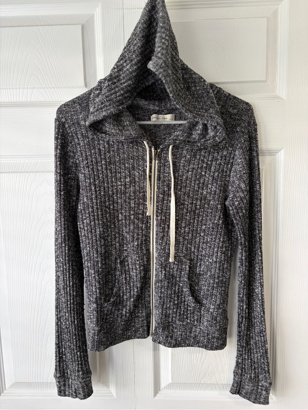 Abercrombie & Fitch Ribbed Hooded Zip Cardigan - Charcoal small